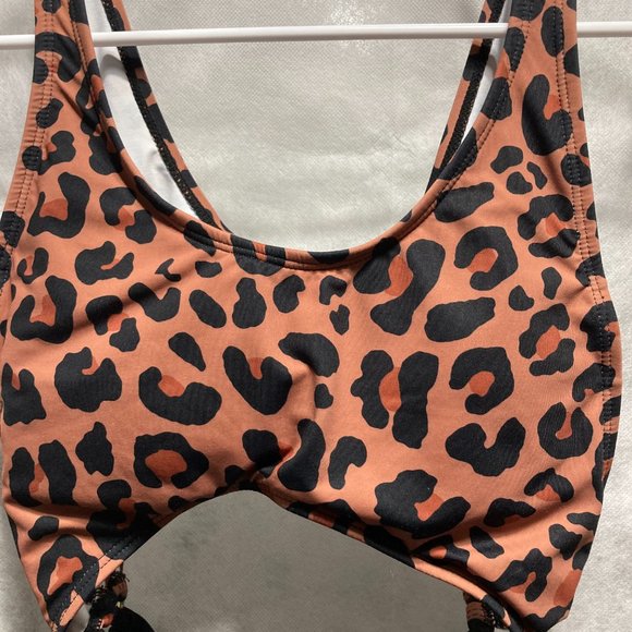 Leopard Cheetah Swimsuit Monokini  Swimwear Women One-Piece Metal Rings Medium - Picture 6 of 14